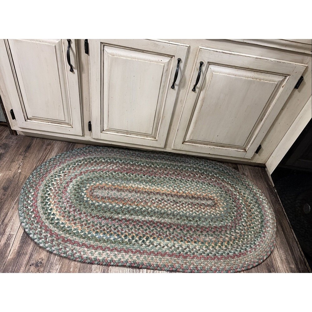 Oval Braided Farmhouse 25% Wool Rug Cottagecore 27x48 Reversible